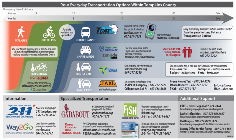 Graphic depicting the menu of mobility options in Tompkins County, New York