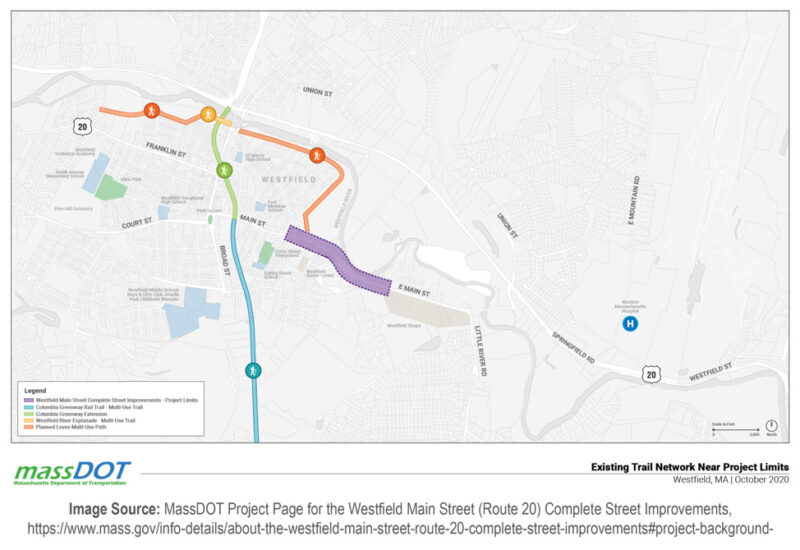 Screenshot of MassDOT project page for Westfield Main Street Complete Streets Improvements