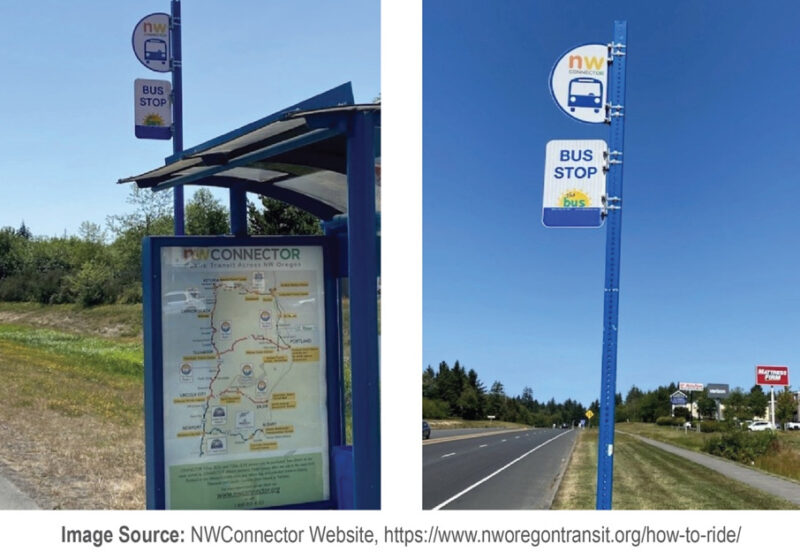 Images of bus stops with NW Connector branding